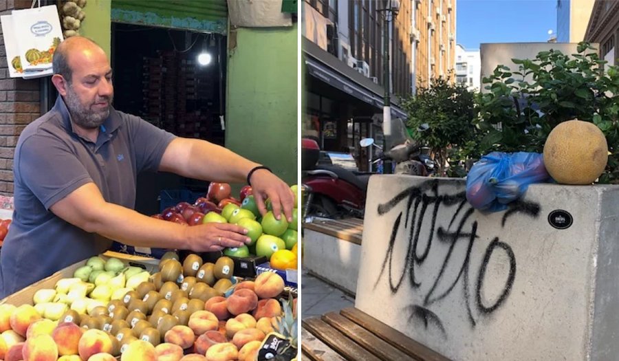 Η συγκινητική κίνηση μανάβη στη Θεσσαλονίκη με τα φρούτα και τα λαχανικά στο απέναντι παγκάκι