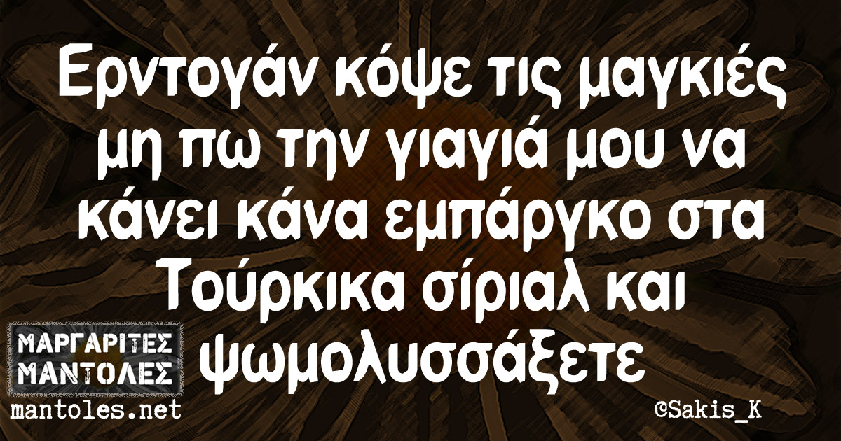 Ερντογάν κόψε τις μαγκιές μη πω την γιαγιά μου να κάνει κάνα εμπάργκο στα Τούρκικα σίριαλ και ψωμολυσσάξετε