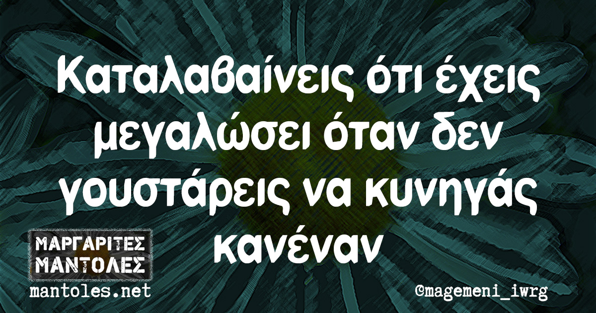 Καταλαβαίνεις ότι έχεις μεγαλώσει όταν δεν γουστάρεις να κυνηγάς κανέναν