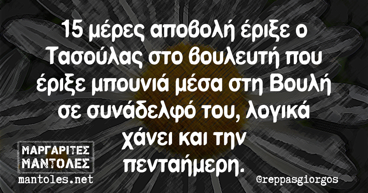 15 μέρες αποβολή έριξε ο Τασούλας στο βουλευτή που έριξε μπουνιά μέσα στη Βουλή σε συνάδελφό του, λογικά χάνει και την πενταήμερη